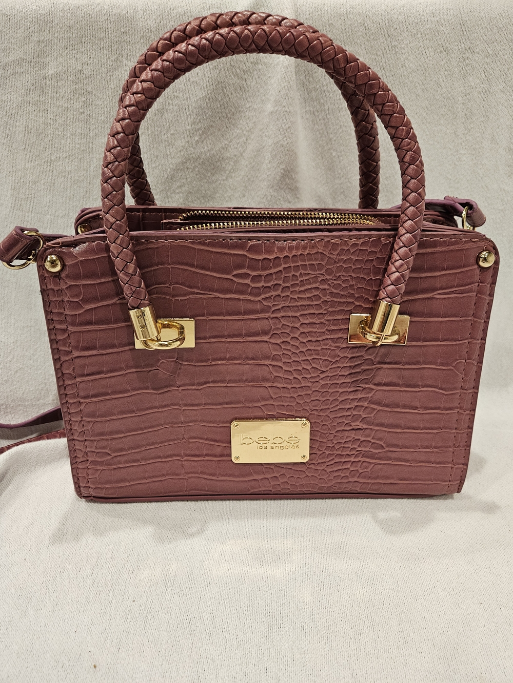 bebe Bella Croco  Satchel with Gold Hardware Purse Mauve Purple - Picture 2 of 11